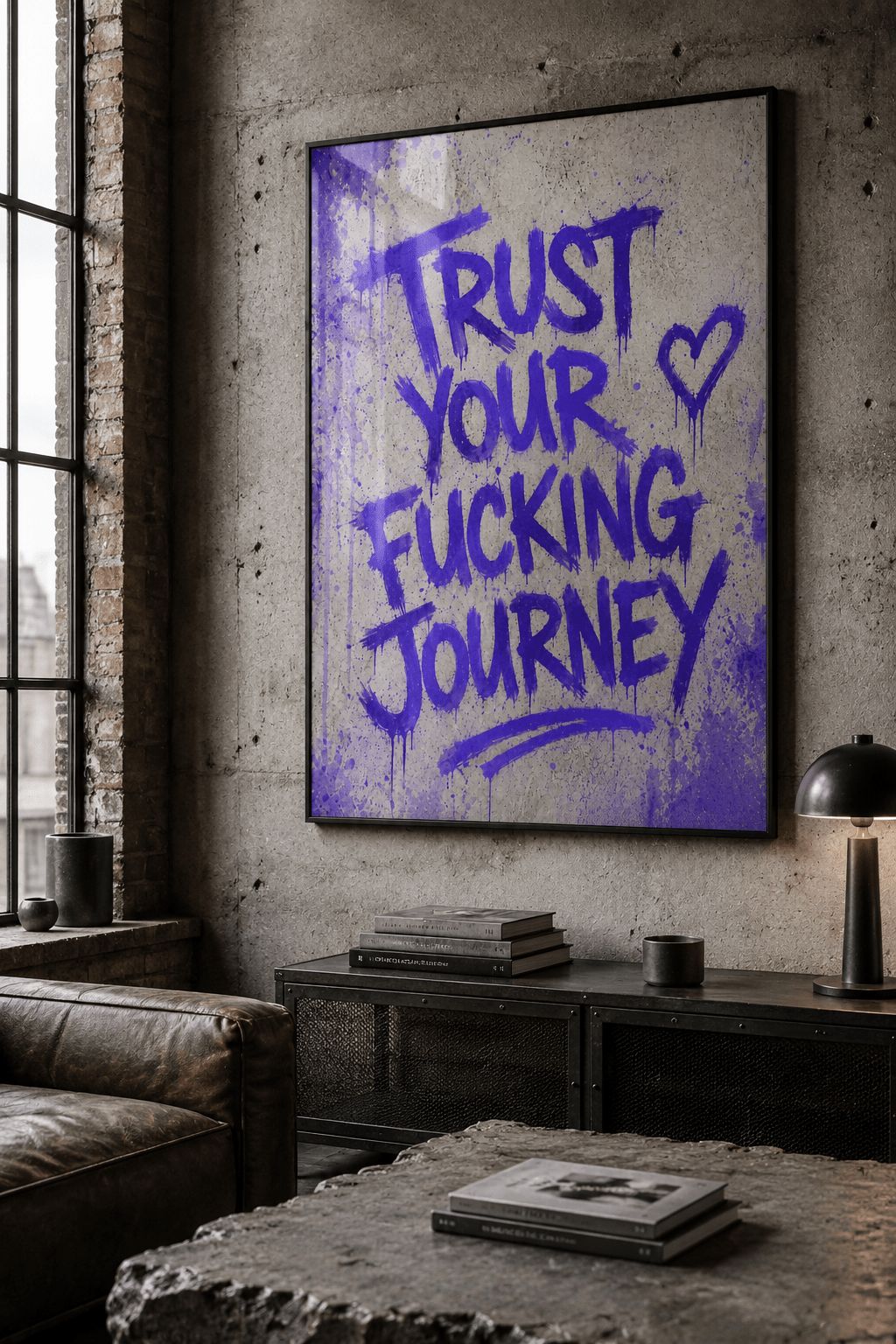 Trust Your Journey Poster – Motivations Graffiti Poster mit Metallrahmen