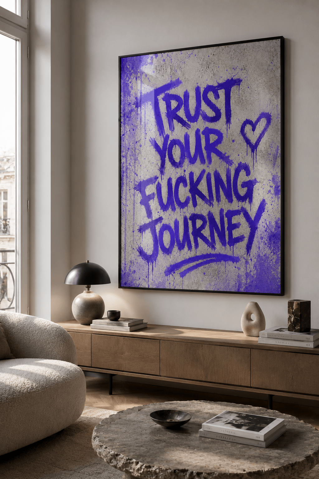 Trust Your Journey Poster – Motivations Graffiti Poster mit Metallrahmen