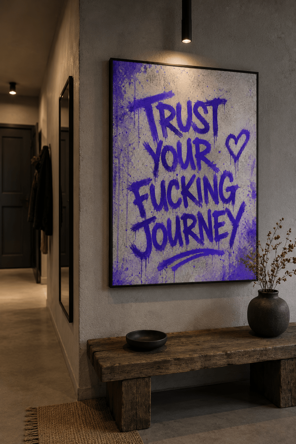 Trust Your Journey Poster – Motivations Graffiti Poster mit Metallrahmen